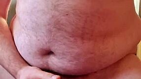 This chubby gay man is showing off his cum in a compilation