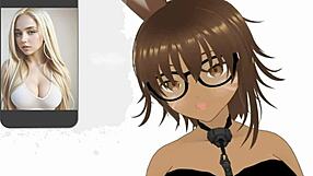 A cartoon character reacts to an AI-generated blonde girl in a SFW video.