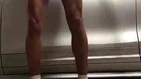 I spy on gay action in the garage gym.