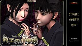 Beautiful twins with large breasts in a 3D porn game
