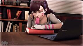 D va fuckbuddies engage in blowjob and ass play with cartoon masturbation