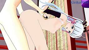 Yanfei, Kamisato Ayaka, and Aether in intense cartoon sex scene