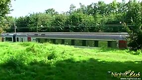 Young Redhead's Horny Pussy and Ass Fucked Outdoors Next Door