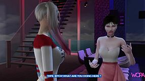 3D cartoon of Harley Quinn's naughty antics with Bruce
