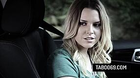 Blonde teen Aubrey fucks instructor outdoors