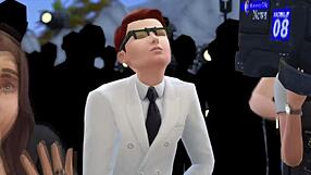 Dexter uses x-ray glasses to see everyone naked in Sims 4