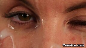 Sexy Centerfold Takes Cumshot on Face While Eating Every Drop