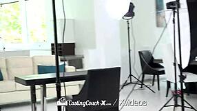 in the casting couch scene, the energetic brunette gets fucked by the agent and receives a facial.