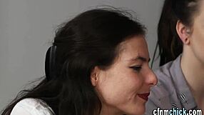 Femdom babes tugging big black cock