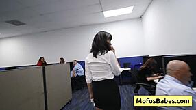 Big-tit secretary Sasha Pearl craves nasty facial in open office space