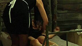 Blonde maid punishes submissive lesbian slave with whipping