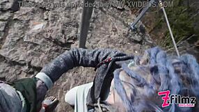 Caught having wild public sex on ruins with tattooed couple