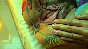 Evening close-up view of intense activity with hairy pussy