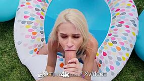 Tiny4k blonde with pierced nipples grinds thick cock