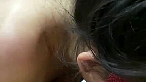 pretty teen gives oral with mask