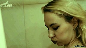 Blonde Girl Uses Vibrator on Hairless Pussy in Shower