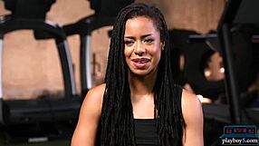 black fitness babes working out naked in the gym! show off those asses!