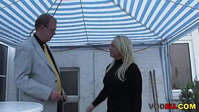 The blonde milf gets hard fucked in a german massage, leading to cumshot.