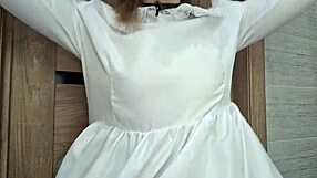 doll in delicate dress and stockings gets fucked