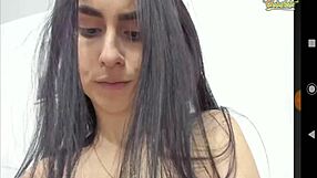 Bigtits slim sucks her own tits on webcam