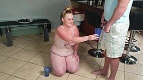 BUSTY FAT SLUT playing in PISS and SUCKING her piss covered TOES