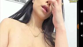 Bigtits slim sucks her own tits on webcam