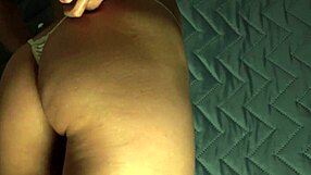 trying on the new tight sexy panties showing off her big butt and pussy sexy long blue nails