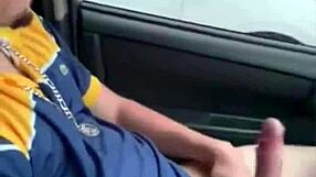beating off my monster cock in the car while driving