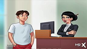 Steamy blowjob scene from Summertime Saga visual novel