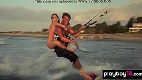 Skinny blondes and brunettes enjoy kite boarding and sex