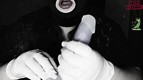 Fuming my dildo with natural tits and mask!