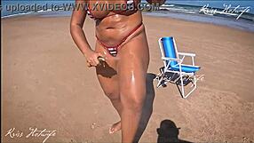 Tanned Big Ass Babe Teases Pussy in Public POV Outdoor Show