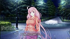 Anime girl with big tits gives handjob and sucks cock before squirting during park intercourse