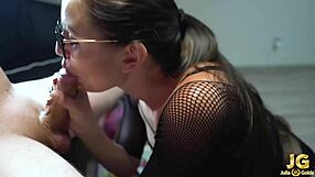 girlfriend sucks and jerks big cock after work