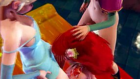 triple futa fun with anna, elsa, and ariel in 3d