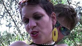 french brunette in bikini bangs 3 guys in wild garden orgy