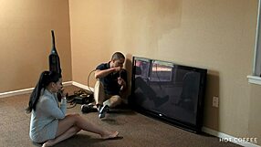 Amateur wife cheats with cable guy while husband away