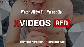 A man gives his girlfriend a sensual handjob with red lipstick on for a POV experience