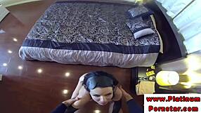 Bound brunette pornstar in leather sucks cock and gets pounded