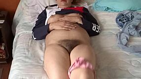 Stepmom's hairy pussy gets a hot and messy cumming scene