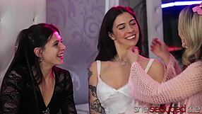 Leah Gotti and Alex Coal in a hot lesbian scene with small boobed girls
