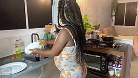 I fucked pregnant Bruna Black's tight pussy in the kitchen and cummed inside.