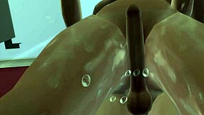 In the steamy bath, a 3D character indulges in intimate licking
