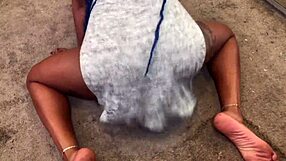 Twerking upskirt in a skirt with soft cheeks and no panties