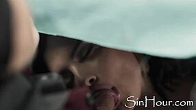 Two-timing husband caught between blonde secretary and brunette milf in wild face action.