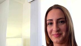 Cute brunette Maci Winslett auditions with small tits on casting couch.