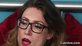 peculiar centerfold receives facial while sucking ejaculate