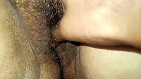 Her husband’s friend gives a hairy and dirty blowjob to the wife