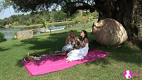 Viv Thomas HD - Blonde and brunette babes kiss and lick in garden