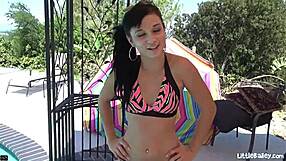 little bailey enjoys lesbian dildo play with sex toys